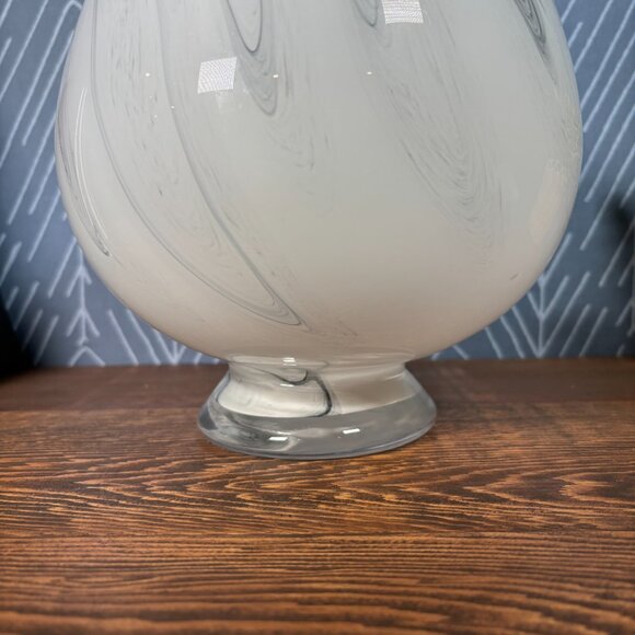 Modern Swirled Blown Glass Pedestal Vase / Bowl – White & Grey Marbled Art Glass - Picture 8 of 16